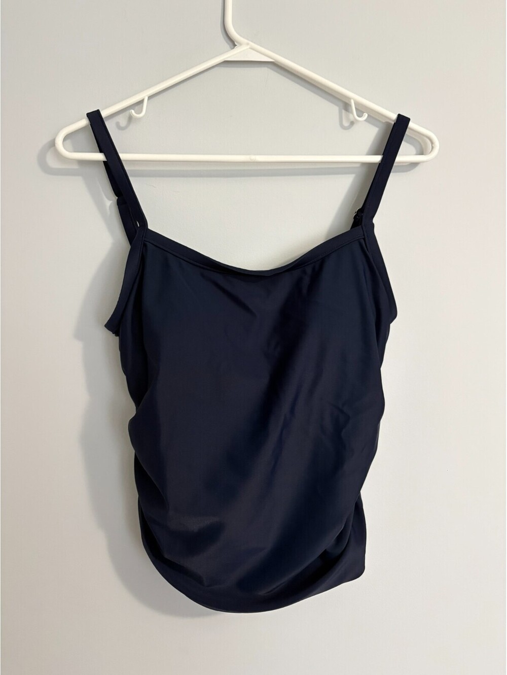 Miraclesuit Women's Tankini Top Size 10 Navy Ruched Sides Adjustable Straps